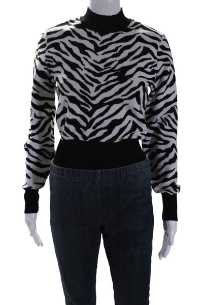 A.L.C. Womens Black White Zebra Print High Neck Long Sleeve Sweater Top Size S