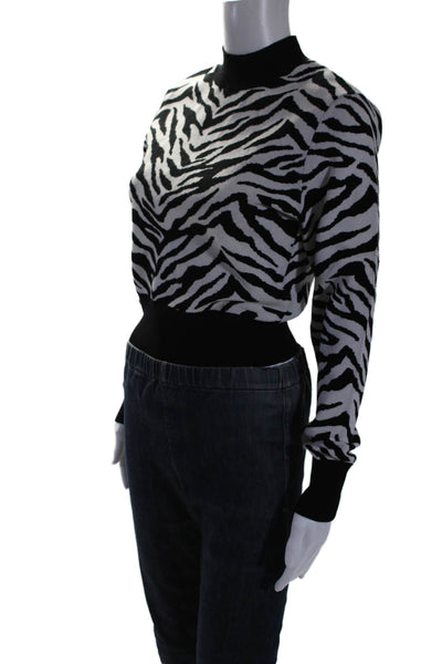 A.L.C. Womens Black White Zebra Print High Neck Long Sleeve Sweater Top Size S