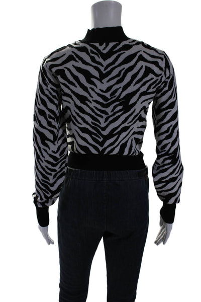 A.L.C. Womens Black White Zebra Print High Neck Long Sleeve Sweater Top Size S