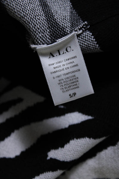 A.L.C. Womens Black White Zebra Print High Neck Long Sleeve Sweater Top Size S