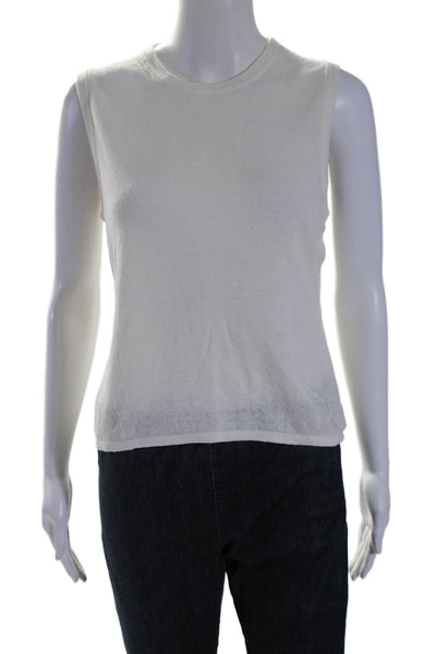 360 Sweater Womens White Linen Knot Back Crew Neck Sleeveless Tank Top Size M