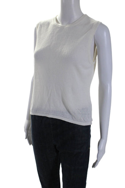 360 Sweater Womens White Linen Knot Back Crew Neck Sleeveless Tank Top Size M