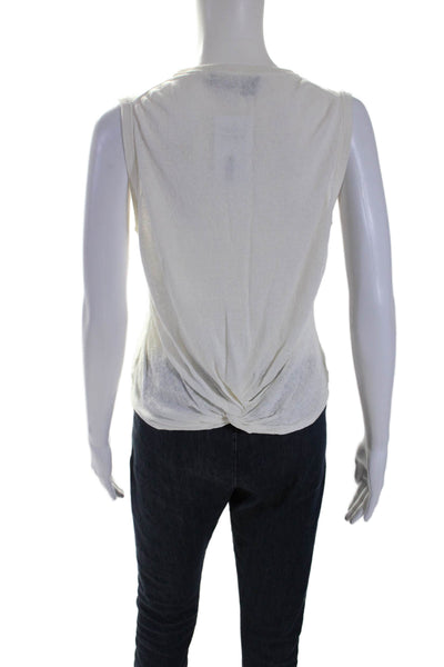 360 Sweater Womens White Linen Knot Back Crew Neck Sleeveless Tank Top Size M