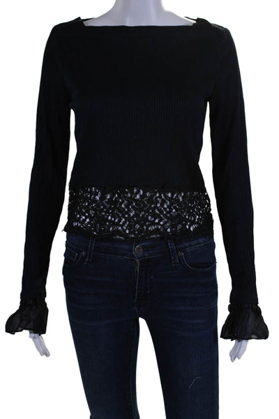 Ronny Kobo Womens Lace Trim Boat Neck Sweater Navy Blue Black Size Small