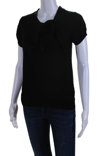 Ronny Kobo Womens Tie Neck Short Sleeves Pullover Sweater Black Size Small