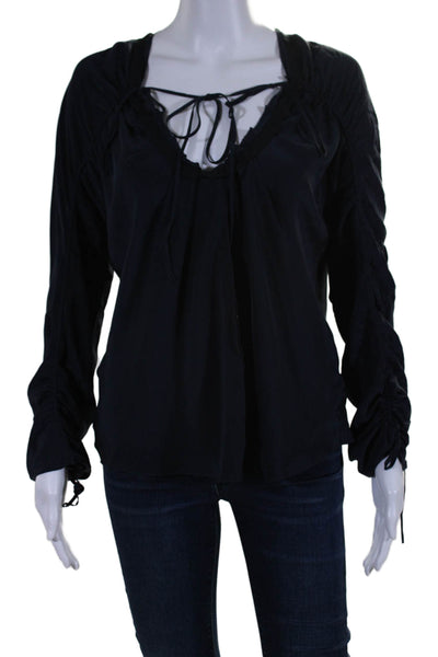 Ronny Kobo Womens Scoop Neck Long Sleeves Blouse Navy Blue Black Size Small