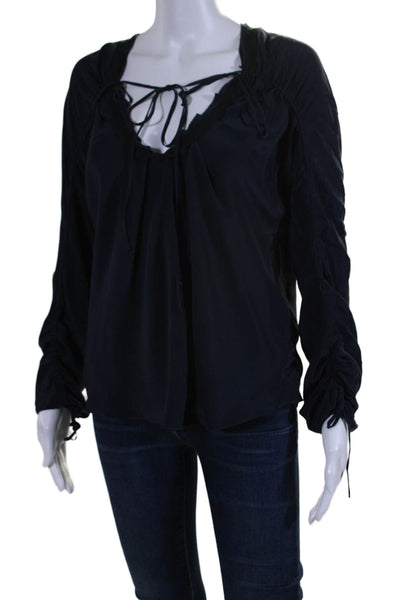 Ronny Kobo Womens Scoop Neck Long Sleeves Blouse Navy Blue Black Size Small