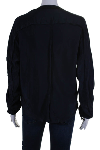 Ronny Kobo Womens Scoop Neck Long Sleeves Blouse Navy Blue Black Size Small