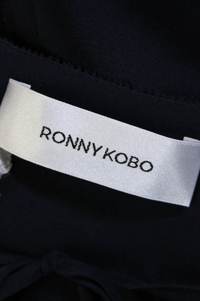 Ronny Kobo Womens Scoop Neck Long Sleeves Blouse Navy Blue Black Size Small