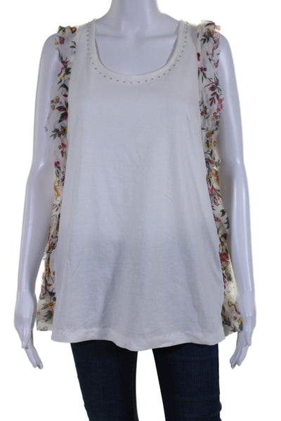 Ronny Kobo Womens Floral Print Trim Tank Top White Multi Colored Size Medium