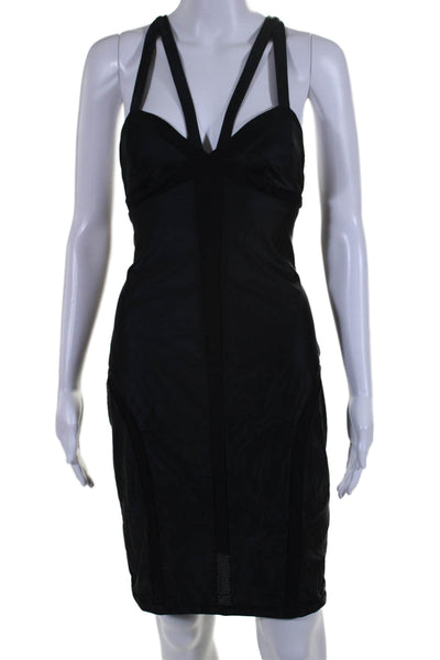 Ronny Kobo Womens Mesh Trim Strappy Sleeveless Body Con Dress Black Size Small