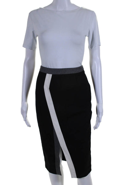 Alvin Valley Womens Front Slit Knee Length Pencil Skirt Black White Size Small