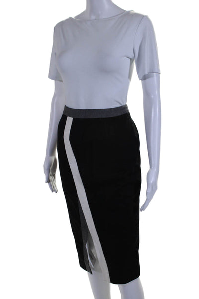 Alvin Valley Womens Front Slit Knee Length Pencil Skirt Black White Size Small