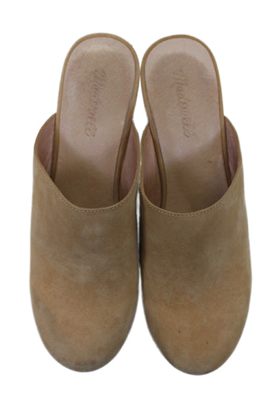 Madewell Womens Slip On Block Heel Round Toe Mules Clogs Brown Suede Size 10