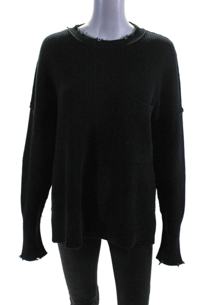 Pistola Womens Cotton Round Neck Long Sleeve Pullover Sweater Top Black Size M