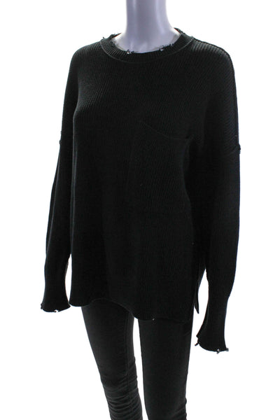 Pistola Womens Cotton Round Neck Long Sleeve Pullover Sweater Top Black Size M