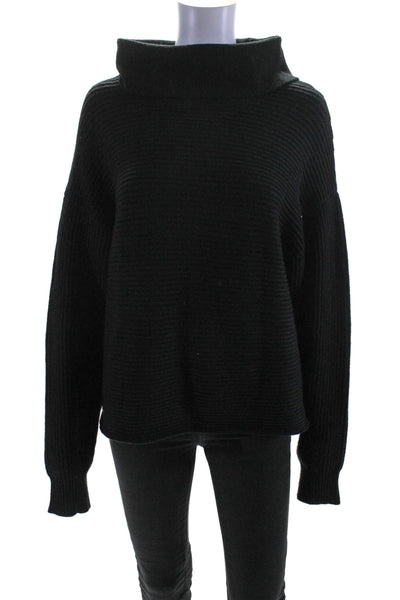 Chou Yatou Womens Ribbed Knit Long Sleeve Turtleneck Sweater Top Black Size M