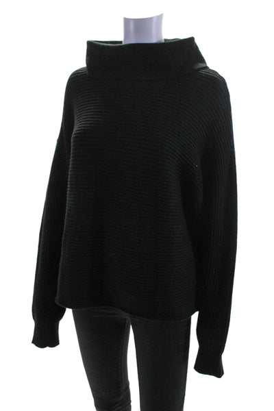 Chou Yatou Womens Ribbed Knit Long Sleeve Turtleneck Sweater Top Black Size M