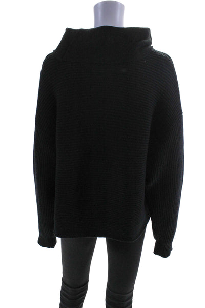 Chou Yatou Womens Ribbed Knit Long Sleeve Turtleneck Sweater Top Black Size M