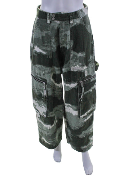 Young Poets Womens Tie Dye High-Rise Wide Leg Cargo Pants Green Size S