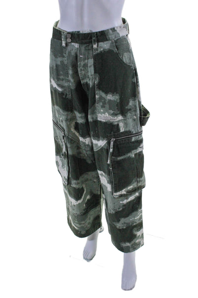 Young Poets Womens Tie Dye High-Rise Wide Leg Cargo Pants Green Size S