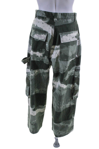 Young Poets Womens Tie Dye High-Rise Wide Leg Cargo Pants Green Size S