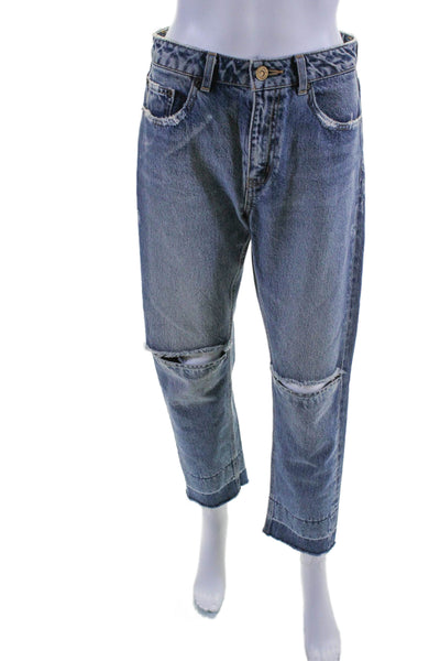 Moussy Womens Cotton Distressed 5 Pocket Tapered Mid-Rise Tapered Blue Size 25