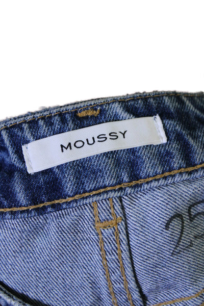 Moussy Womens Cotton Distressed 5 Pocket Tapered Mid-Rise Tapered Blue Size 25