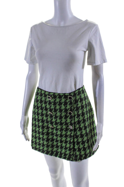 Majorelle Womens Woven Houndstooth Print Button Up Mini Skirt Green Size S