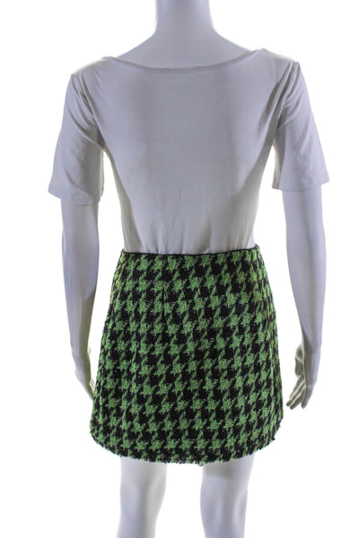 Majorelle Womens Woven Houndstooth Print Button Up Mini Skirt Green Size S