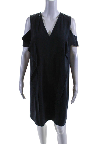 Elie Tahari Womens Back Zip Cold Shoulder V Neck Shift Dress Navy Blue Size 12