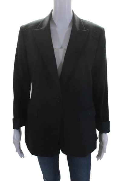 Elie Tahari Womens Wide Lapel Single Button Blazer Midnight Blue Wool Size 10