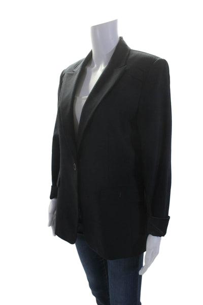 Elie Tahari Womens Wide Lapel Single Button Blazer Midnight Blue Wool Size 10