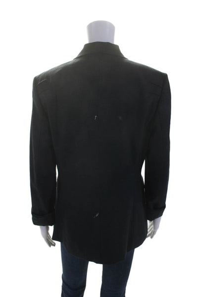 Elie Tahari Womens Wide Lapel Single Button Blazer Midnight Blue Wool Size 10