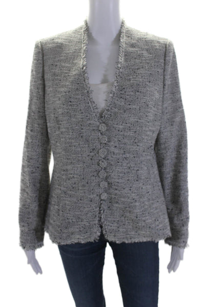 Tailored Rebecca Taylor Womens Tweed Button Down Jacket Black White Cotton Size