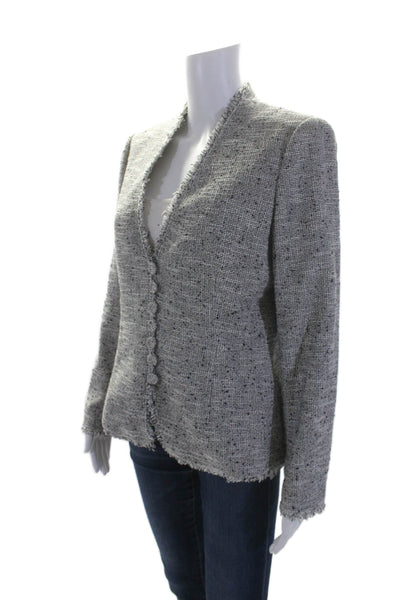 Tailored Rebecca Taylor Womens Tweed Button Down Jacket Black White Cotton Size