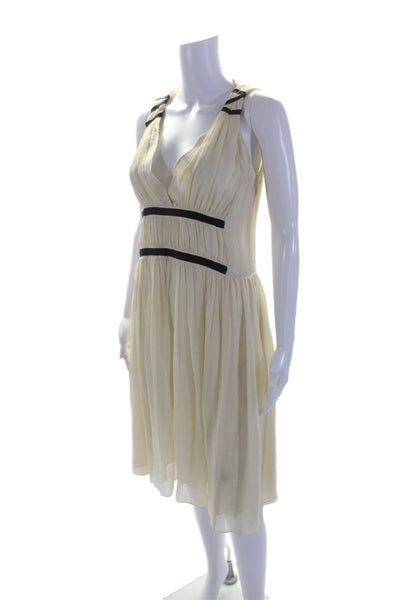 Chloe Womens Silk Beige Black Trim V-Neck Sleeveless Knee Length Dress Size 6