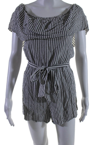 Alice + Olivia Womens Gray Striped Off Shoulder Short Sleeve Romper Size 8