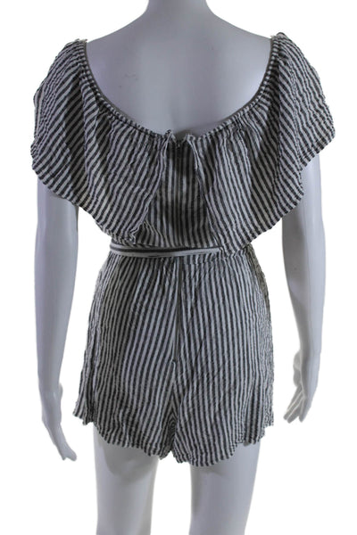 Alice + Olivia Womens Gray Striped Off Shoulder Short Sleeve Romper Size 8