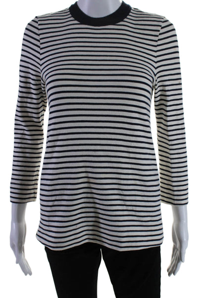 A.L.C. Womens Cotton Round Neck Long Sleeve Stripped Zip Top White Size XS