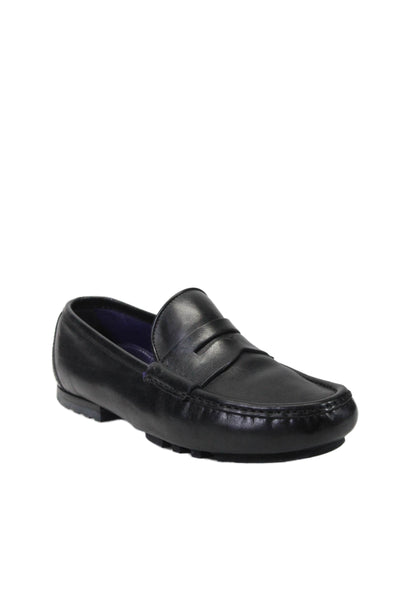 Ralph Lauren Mens Leather Textured Lined Slip On Oxford Shoes Black Size 9.5