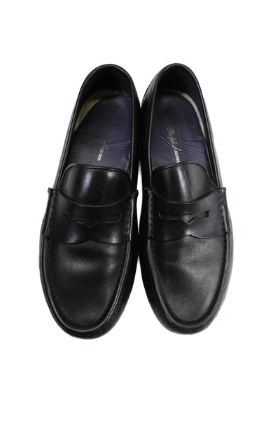 Ralph Lauren Mens Leather Textured Lined Slip On Oxford Shoes Black Size 9.5