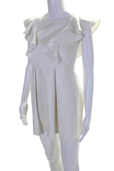 Milly Womens Textured Short Sleeve Ruffle A-line Short Dress White Size 12