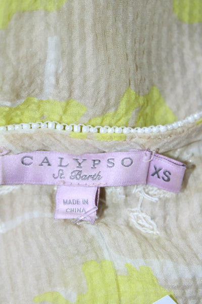 Calypso Womens Long Sleeve Silk Embroidered Pearl Blouse Yellow Size XS