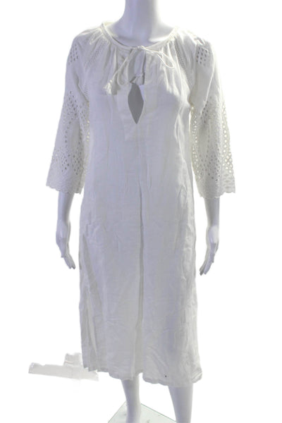 J Crew Womens Linen V-neck Lacy Front Tie Long Sleeve Casual Dress White Size XX