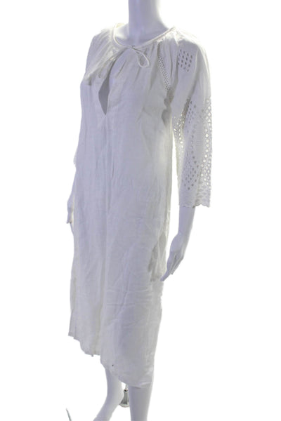 J Crew Womens Linen V-neck Lacy Front Tie Long Sleeve Casual Dress White Size XX