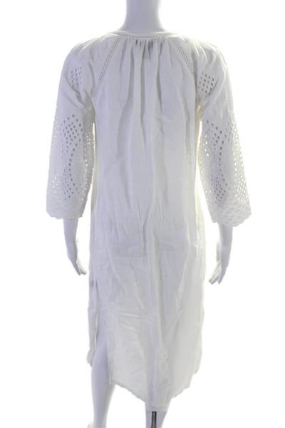 J Crew Womens Linen V-neck Lacy Front Tie Long Sleeve Casual Dress White Size XX