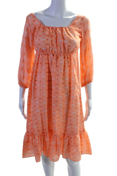 Tracy Feith Womens 3/4 Sleeve Scoop Neck Floral Shift Dress Orange Cotton XP