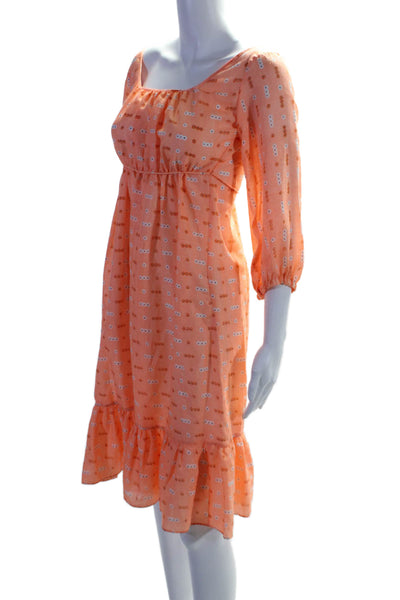 Tracy Feith Womens 3/4 Sleeve Scoop Neck Floral Shift Dress Orange Cotton XP