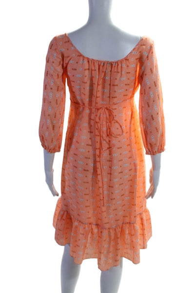 Tracy Feith Womens 3/4 Sleeve Scoop Neck Floral Shift Dress Orange Cotton XP